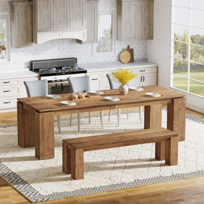 Dining Table with Black Metal X-Base, Thick Wood Top, Industrial Style