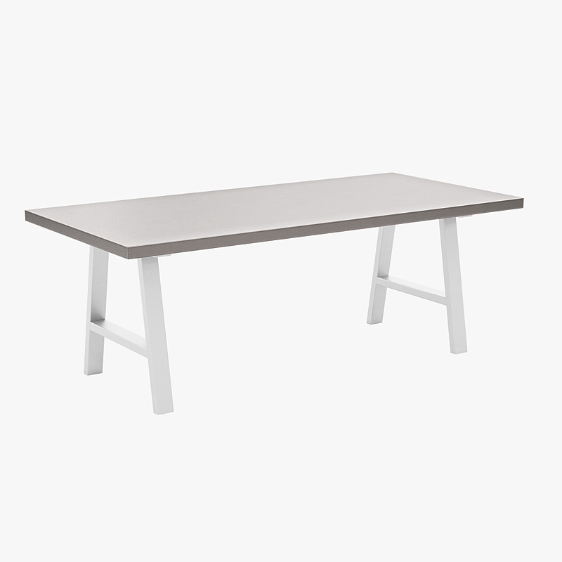 Dining Table with Brushed Metal Finish and Thick Dual Pedestal Base