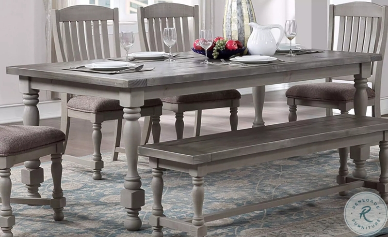 Dining Table with Double Pedestal Base and Weathered Gray Finish