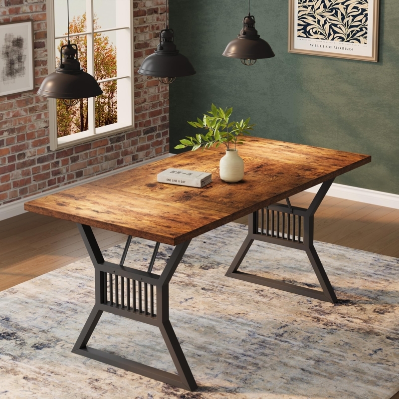 Dining Table with Industrial X-Frame Base and Light Wood Top