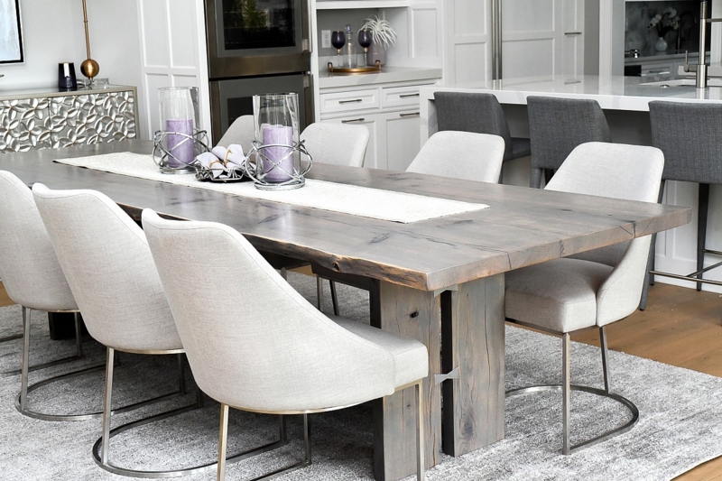 Dining Table with Live Edge Wood Top and Heavy Pedestal Base