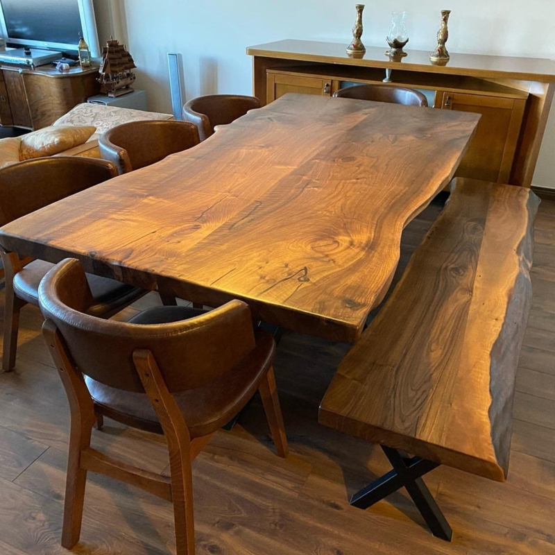 Dining Table with Oversized Pedestal Base, Wood Toned Modern Farmhouse Style