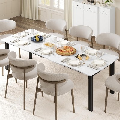 Dining Table Wood Metal Sled Base Wave Cross Support 78 Inch