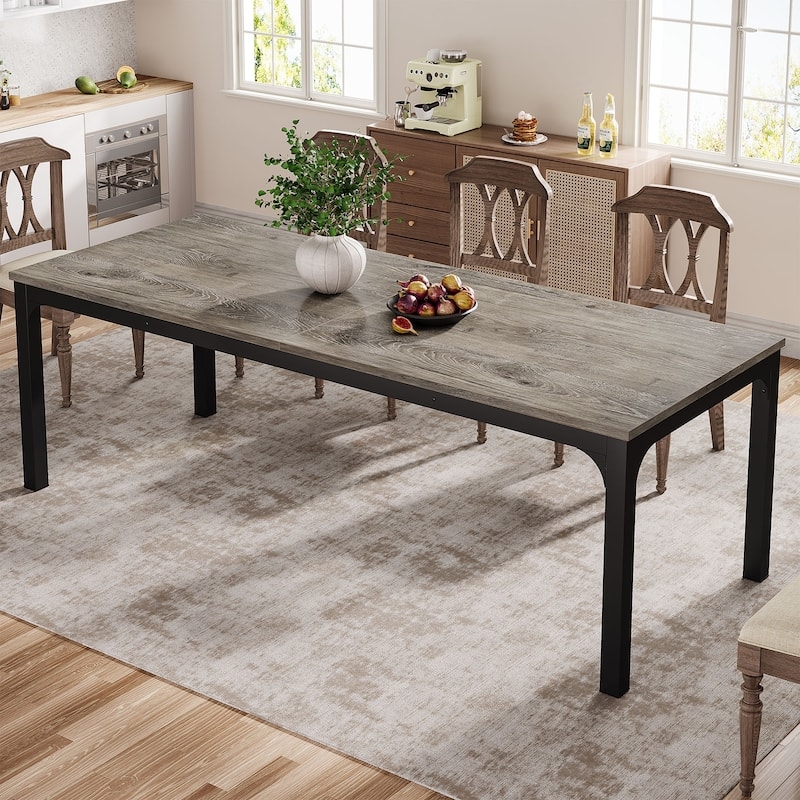 Dining Table Wood Metal Trestle Base 78 Inch Long