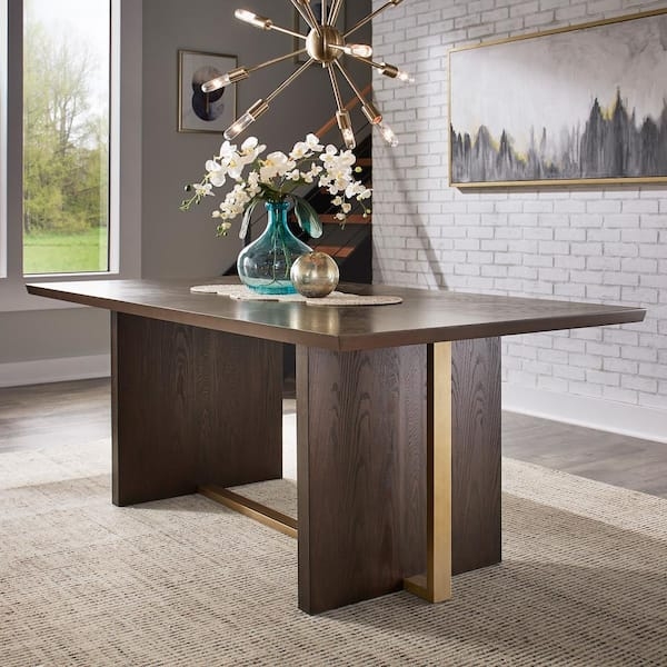 Dining Table Wood Rectangular Block Legs Transitional Style