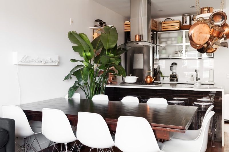 Dining Table Wood Top Eames Style Chairs Built In Banquette