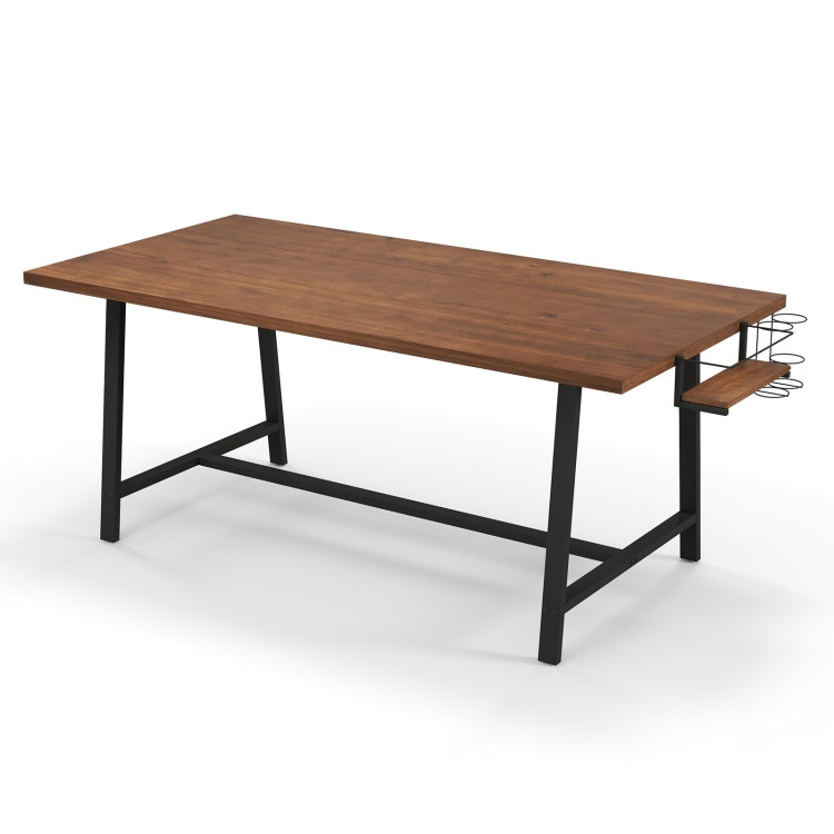 Dining Table Wood Top Metal Frame Integrated Wine Rack