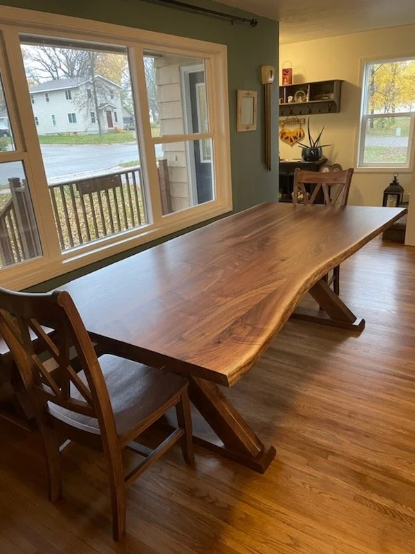 Dining Table X-Frame Base Live Edge Walnut Modern Farmhouse