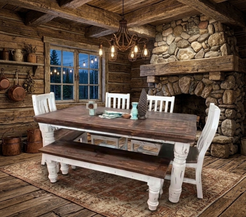 Dining Table X-Frame Base Thick Tabletop Rustic Farmhouse