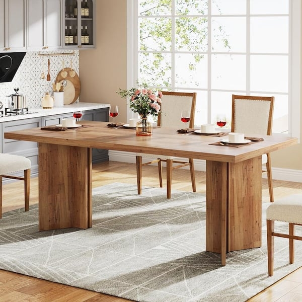 Dining Table X-Frame Pedestal Base Farmhouse Wood Grain Trestle Design