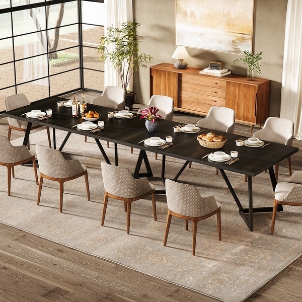 Dining Table X Shaped Legs Espresso Finish Rectangular Metal Base