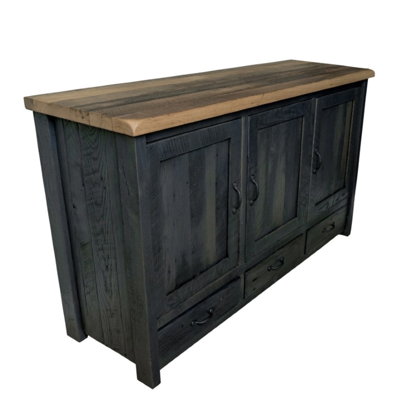 Distressed Gray Buffet with Four Doors and Dark Slab Pulls