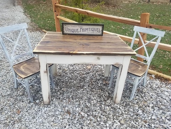 Distressed White Dining Set Slat Back Chairs