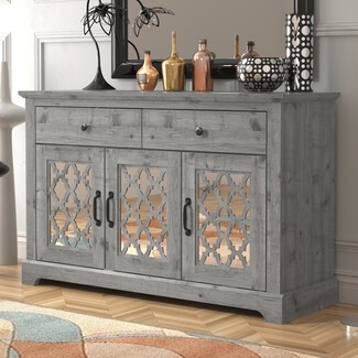 Distressed White Sideboard with Chipped Paint and Contrasting Wood Top