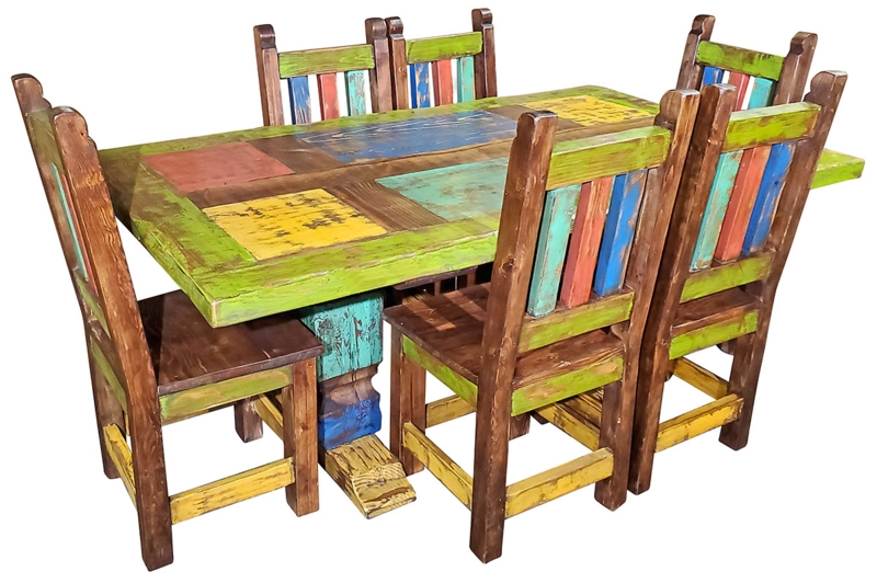 Distressed Wood Dining Set with Ladder Back Chairs
