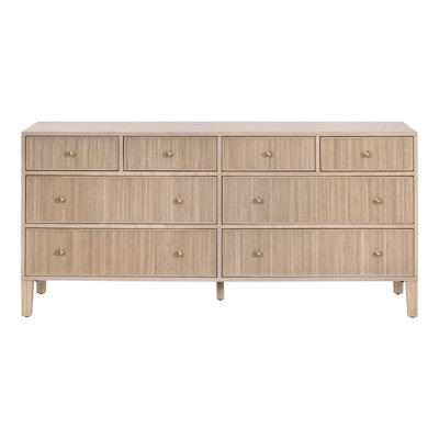 Double Dresser Vertical Grain Eight Drawers Gold Knobs Contemporary