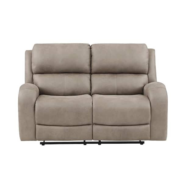 Double Manual Reclining Loveseat, Brown Microfiber Pillow Top Arms