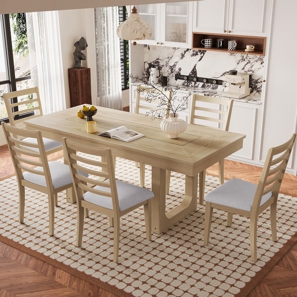 Double Pedestal Dining Table Set Distressed Ivory Finish 7 Piece
