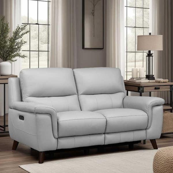 Dove Grey Loveseat with Angular Wood Frame, Mid-Century Wood Frame Sofa