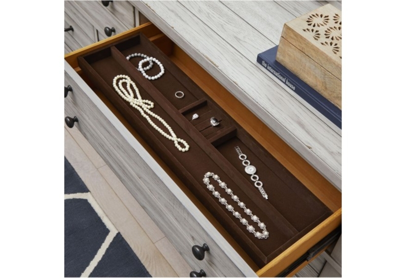 Dresser with Jewelry Organizer Whitewashed Finish Felt Lined Drawers