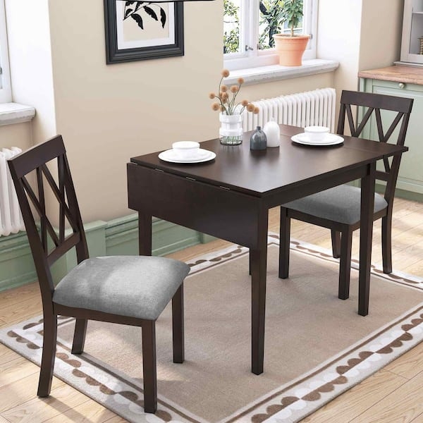 Drop Leaf Kitchen Table Set in Espresso with Ladder Back Chairs