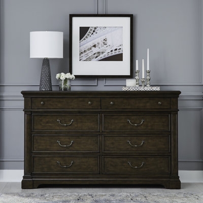 Eight-Drawer Dresser in Warm Wood Tone, Transitional Storage