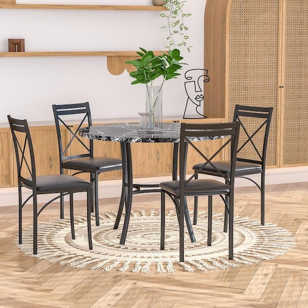 Eight Sleek Dining Chairs: Faux Leather, Vertical Channel Stitching