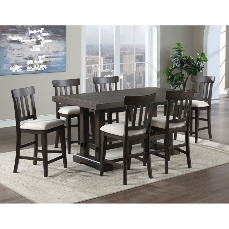 Espresso Counter Height Dining Set Ladder Back Upholstered Stools