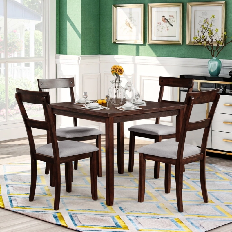 Espresso Counter Height Dining Set with Button Tufted Upholstered Chairs