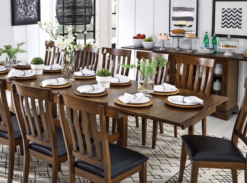 Espresso Dining Set with Trestle Table, Chairs, and Storage Bench