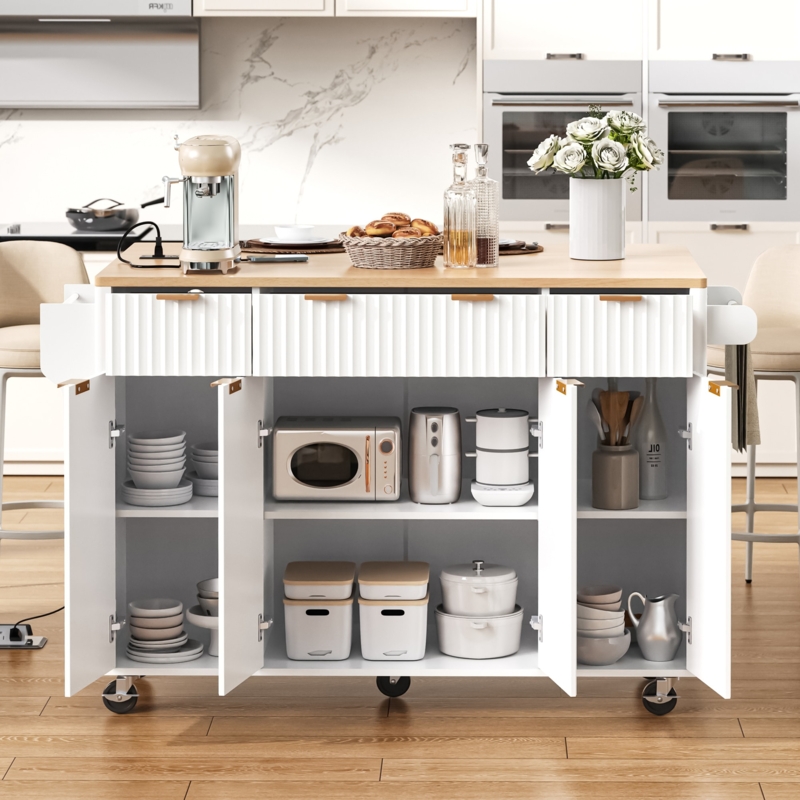 Espresso Finish Kitchen Cart with Butcher Block Top & Slatted Shelves