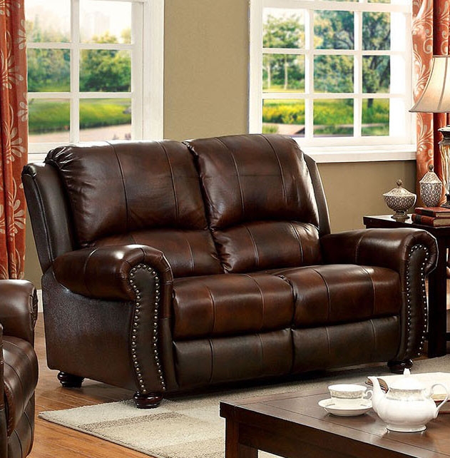 Espresso Leather-Like Loveseat, Pillow Arms, Contemporary Small Space Sofa