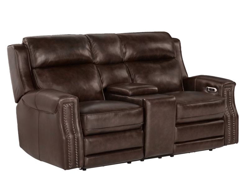 Espresso Power Loveseat Recliner with Center Console & Padded Headrests