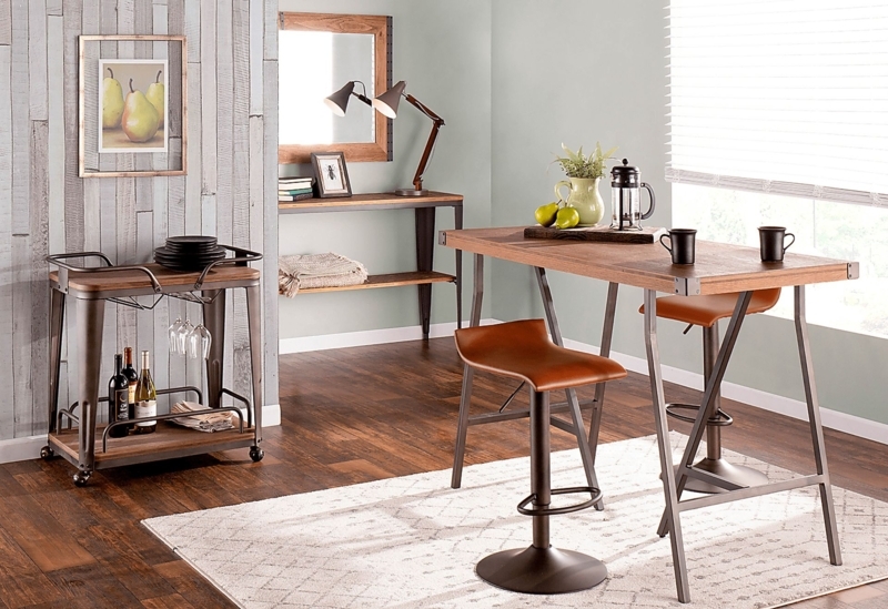 Espresso Wood Bar Cart Two-Tier Guard Rails Wine Storage Transitional