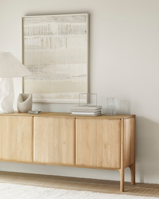 Ethnicraft Pi Sideboard, 3-Door Natural Wood with Rounded Legs
