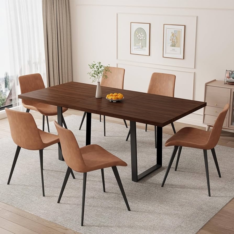Expandable Walnut Dining Room Set Light Grey Upholstered Tapered Legs