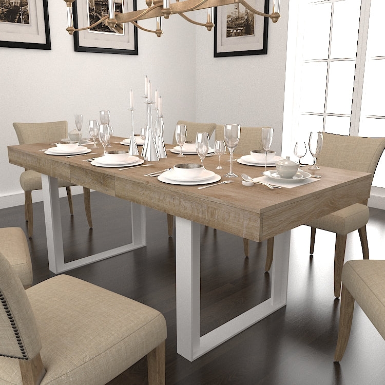 Extendable Dining Table Two-Tone White Oak Trestle Base Large Family