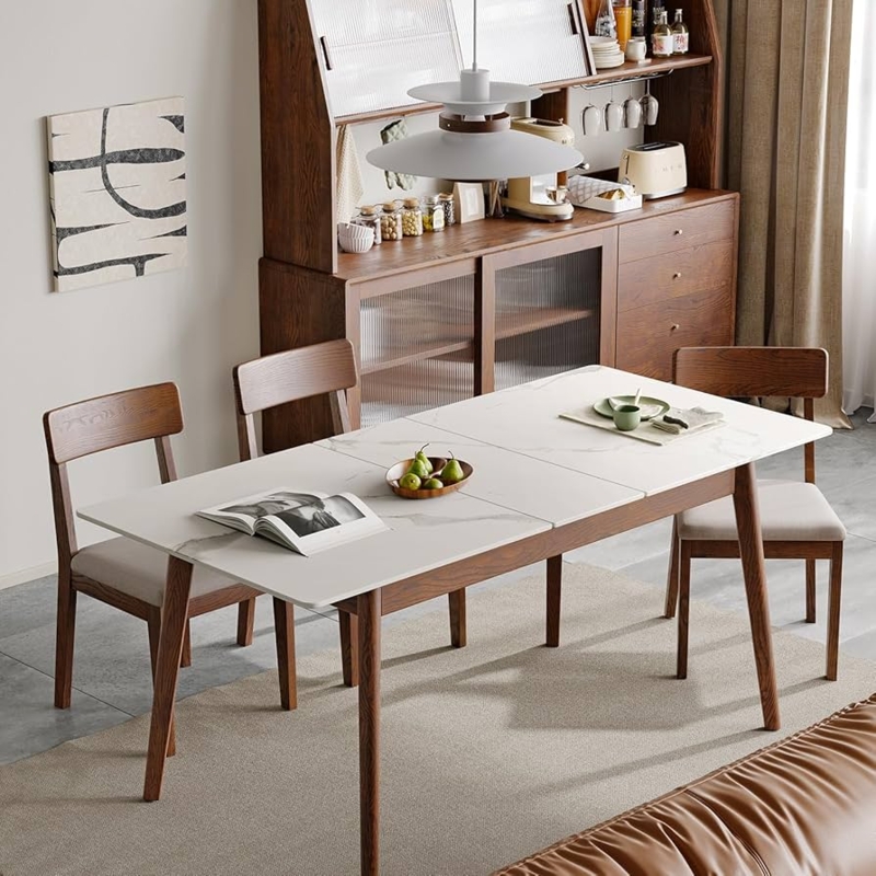 Extendable Dining Table, Walnut and White Two-Tone with Splayed Legs