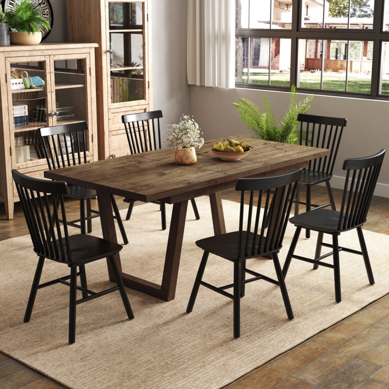 Extendable Round Dining Table Set Walnut Windsor Chairs