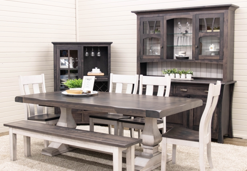 Extending Dining Table Double Pedestal Dark Wood with Matching Hutch