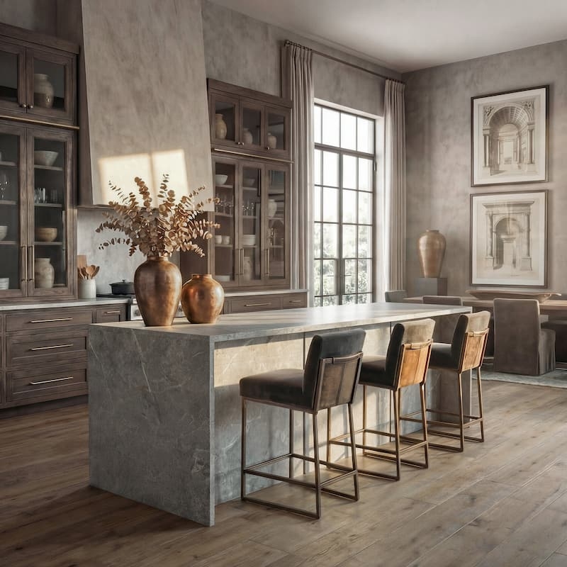 Extra Large Kitchen Island, 94.5 Inch, Grey with Stone-Look Top