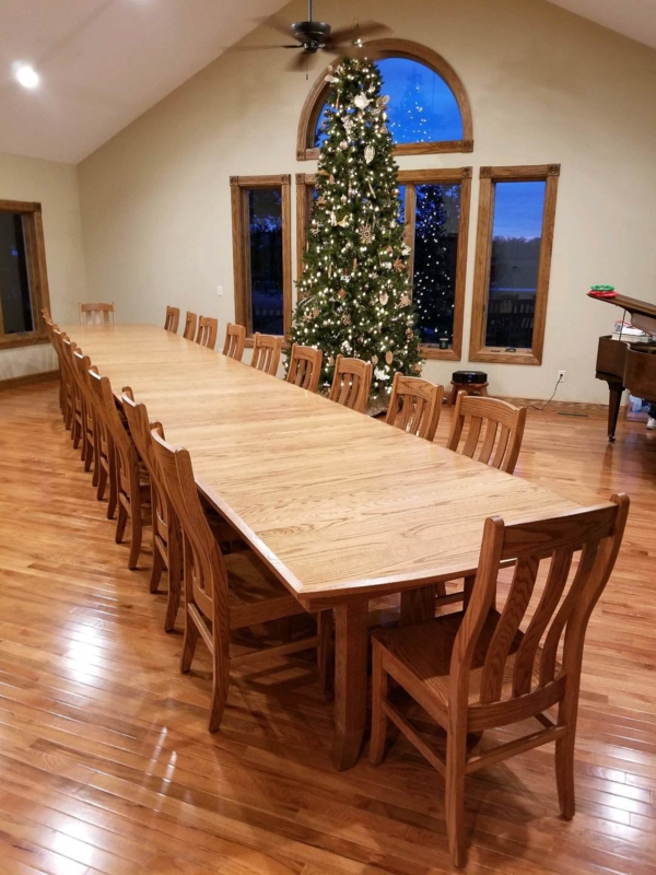 Extra Long Dining Room Set, Trestle Base Farmhouse Wood