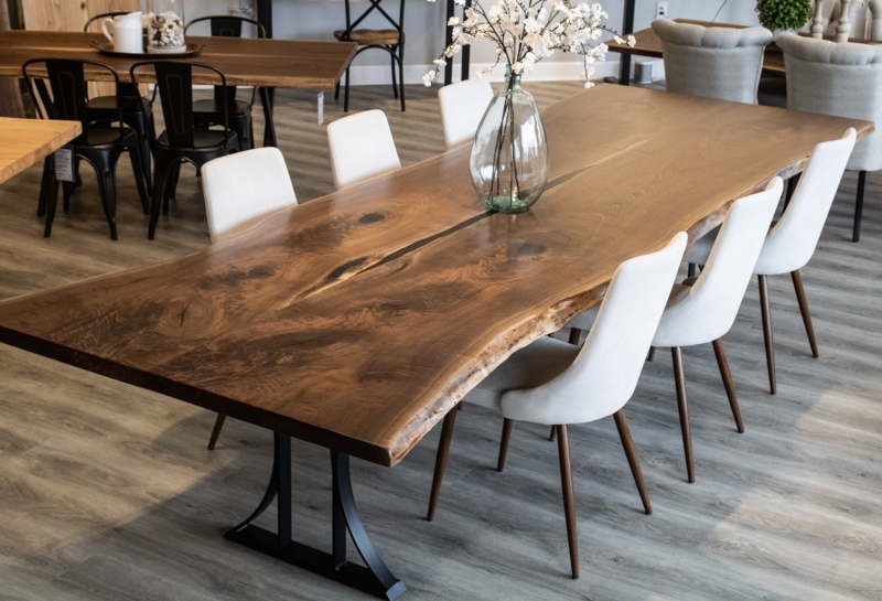 Extra Long Industrial Live Edge Dining Table with Metal Trestle Base