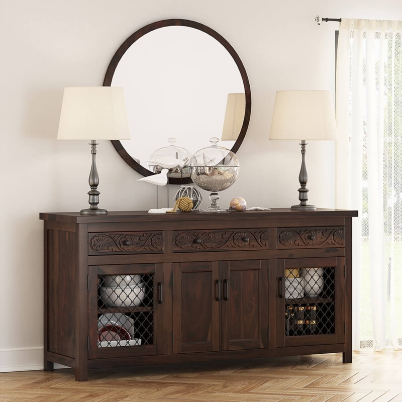 Extra Long Rustic Sideboard with Distressed Wood Finish