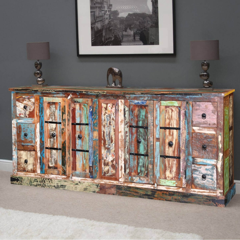 Extra Long Sideboard Rainbow Distressed Wood Slab Top Console