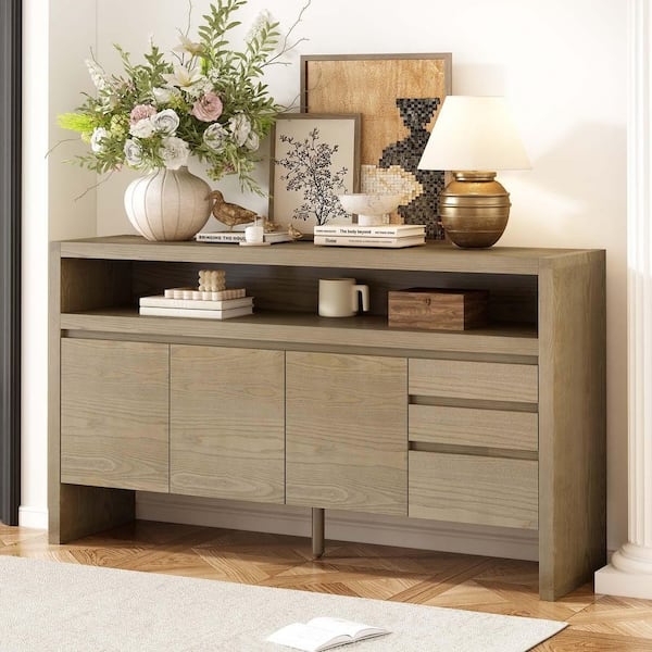 Farmhouse Buffet Cabinet with Open Shelving and Drawers
