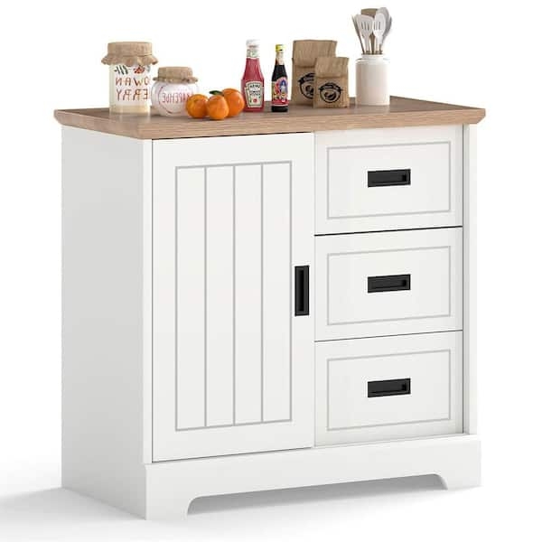 Farmhouse Buffet Cabinet with Sliding Doors and Central Drawers