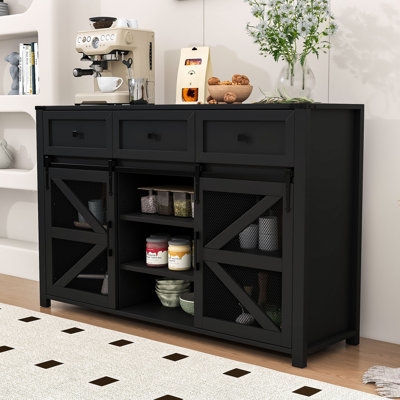 Farmhouse Buffet with Two-Tone Finish and Sliding Barn Door