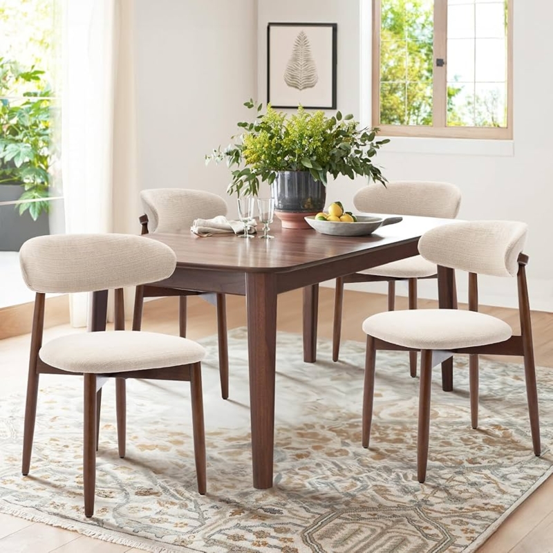 Farmhouse Dining Chair Set with Curved Back and Wood Legs