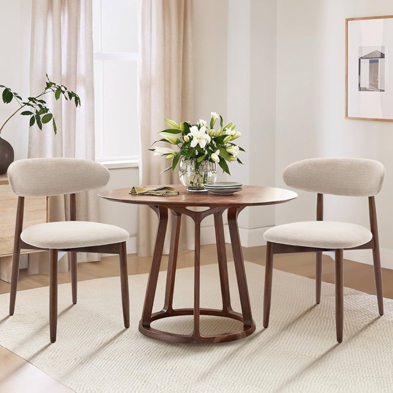 Farmhouse Dining Chairs, Dark Wood Frame with Fabric Seat